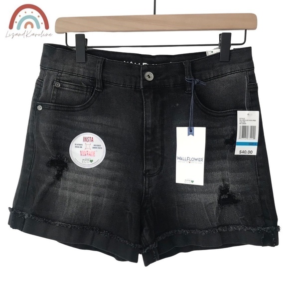 New! WallFlower Fearless Curvy Super High Rise Distressed Denim Shorty Shorts - Picture 2 of 10